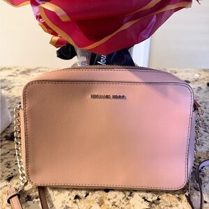 Michael Kors Blush Saffiano Leather Crossbody with Gold Chain